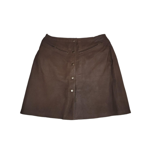 90s Vintage Chocolate Leather A Line Skirt - Picture 1 of 5